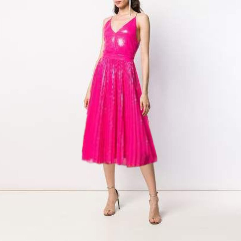 MSGM Pink Sequin Pleated Midi Dress size 38 (US 6)